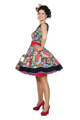 W4354-42 bunt Damen Disco-Party Kleid Pop-Art Gr.42 - 1