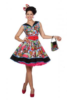 W4354 bunt Damen Disco-Party Kleid Pop-Art - 0
