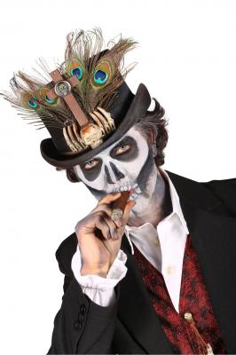 T2434 schwarz Damen Herren Voodoo Hut-Zylinder mit Knochen und Federn - 1