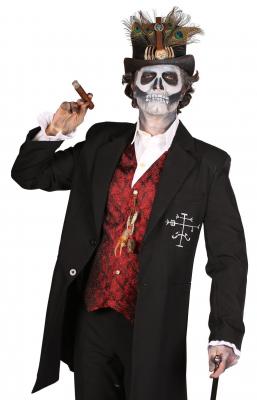 T2407 schwarz-weiß-rot Herren Jacke-Mantel Voodoo Meister ''Papa Legba'' Kostüm - 1