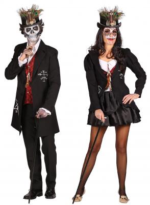 T2407 schwarz-weiß-rot Herren Jacke-Mantel Voodoo Meister ''Papa Legba'' Kostüm - 2