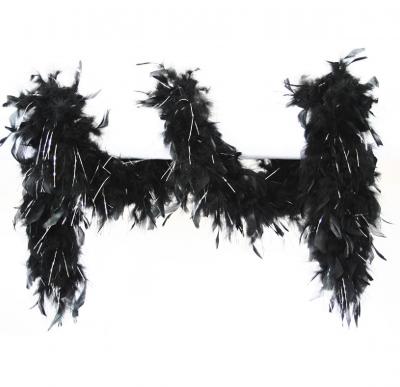 W21010-38 schwarz-silber Damen Boa Federstola mit Glitterfäden