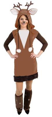 Oh3034 braun-weiß Damen Reh Kostüm-Kleid mit Stulpen - 0