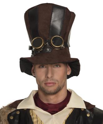 B54514 braun-schwarz Herren Steampunk Hut Barock Zylinder mit Brille - 0