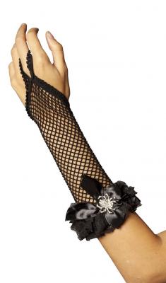 W52023A schwarz Damen Netz Handschuhe Fingerstulpe Spinne