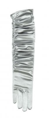 K84250173-14 silberfarbend Damen Satin Handschuhe lang gerafft