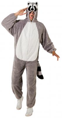 O7451 grau-weiß-schwarz Damen-Herren Waschbär Kostüm - 0