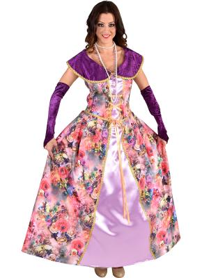 M219145 bunt-lila Rosen Damen Rokoko Kleid Kostüm Marquisin Prinzessin - 0