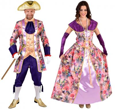 M219145 bunt-lila Rosen Damen Rokoko Kleid Kostüm Marquisin Prinzessin - 1