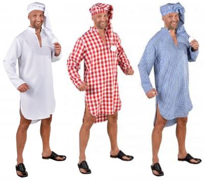 M219244-64 weiß-rot kariert Herren Nachthemd Schlafmütze Schlafwandler Kostüm - 1