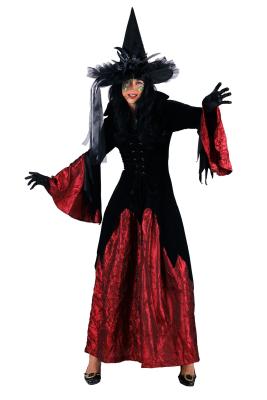 T0575-0108-M schwarz-weinrot Damen Hexenkleid Teufelkleid lang Gr.M - 3