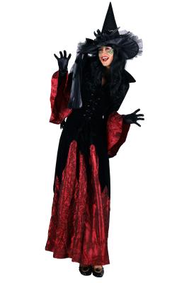 T0575-0108 schwarz-weinrot Damen Hexenkleid Teufelkleid lang - 0