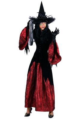 T0575-0108 schwarz-weinrot Damen Hexenkleid Teufelkleid lang - 2