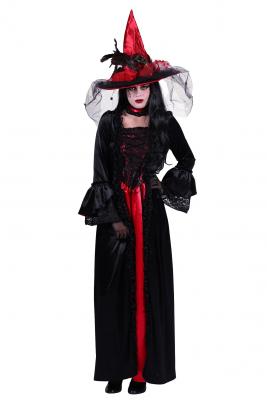 T2786-0105-L schwarz-rot Damen Hexenkostüm Vampirkleid lang Gr.L - 1