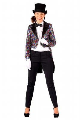 T2453-9901 bunt Multicolor Damen Pailletten Frack-Jacke Partykostüm