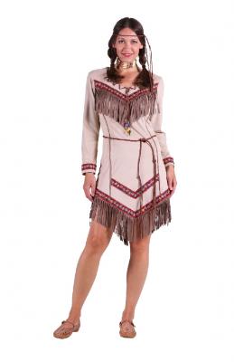 T2304 beige langarm Damen Indianerin Apachenkleid - 1