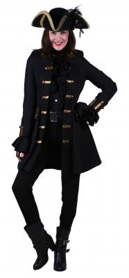 T1857-0100-M schwarz Damen Piraten Jacke lang Barock Mantel Gr.M - 1