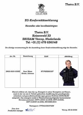 T2963-0100 schwarz Kinder SWAT Weste Polizei Kostüm - 2