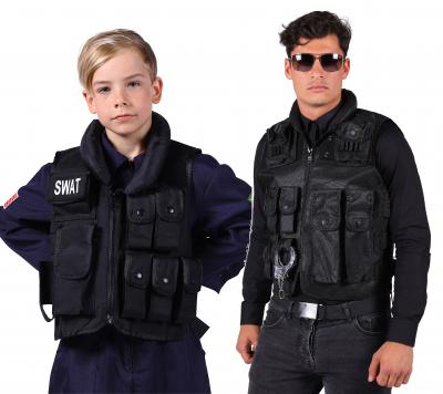 T2962/T2963-0100 schwarz Kinder Damen Herren SWAT Weste Polizei Kostüm - 0