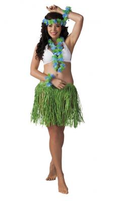 B52426 grün-blau Damen Hawaii Set Bastrock Hawaii Kostüm