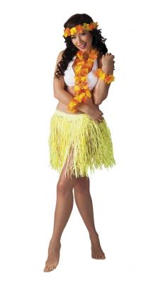 B52426 gelb-orange Damen Hawaii Set Bastrock Hawaii Kostüm