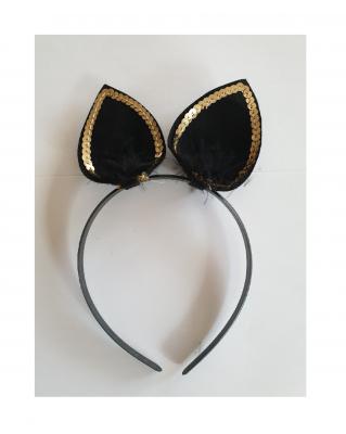 F57711 schwarz-gold mit Pailletten Kinder Damen Katzen Haarreif Tierhaarreif