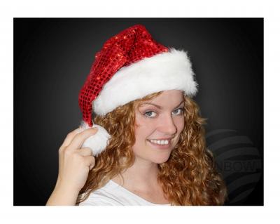 Ra02202 rot-weiß Damen Herren Nikolaus Pailletten Mütze