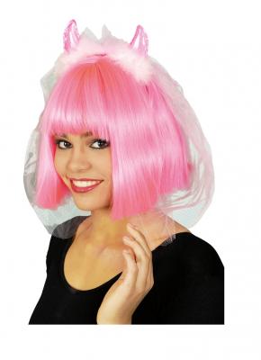 K80540807 pink-rose Kinder Damen Teufel Haarreif mit Schleier