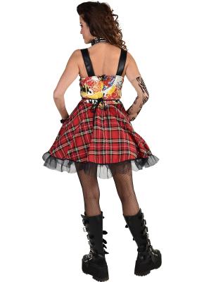 M220164 rot-schwarz Damen Punker Kostüm-Kleid Rockerin - 1