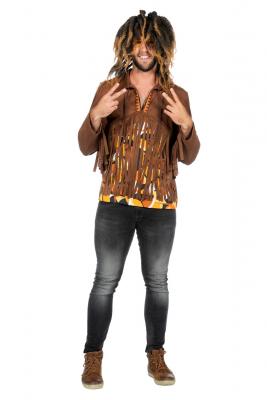 W5335 braun-bunt Herren Hippie Bluse-Hemd Party Kostüm - 0