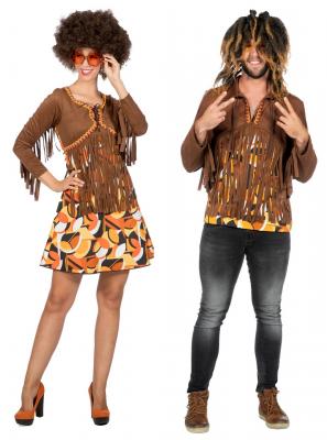 W5335 braun-bunt Herren Hippie Bluse-Hemd Party Kostüm - 3