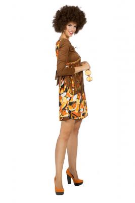 W4337-42 braun-bunt Damen Hippie Kostüm Kleid Gr.42 - 1