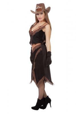 W4197-46 schwarz-braun Damen Cowgirl Kostüm Native Rock Weste Gr.46 - 1