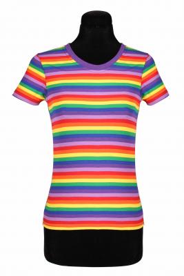 T2975-9900 bunt-regenbogenfarben Damen Kurzarm tailliert Ringelshirt Marineshirt