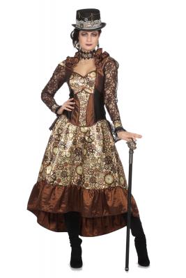 W4534-42 beige-braun-schwarz Damen Steampunk Kleid Lacey Gr.42 - 1