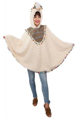 O7375 beige Damen-Herren Lama Poncho Kostüm Einheitsgröße - 0