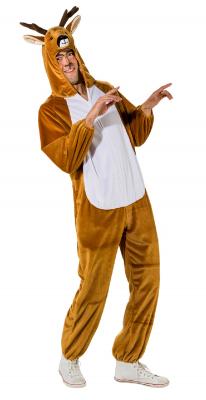 O7452 braun-weiß Damen Herren Reh Kostüm-Overall mit Kapuze