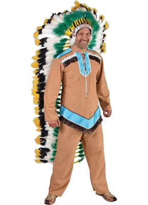 M220216 braun-türkis Herren Indianer Kostüm - 0