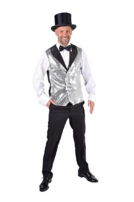 M216263-91 silber Herren Pailletten Weste Show Kostüm - 0