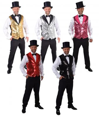 M216263-02-A schwarz Herren Pailletten Weste Show Kostüm - 1