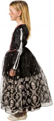 O5057-152 schwarz-weiß Kinder Mädchen Totenkopfkleid Skelett Gr.152 - 1