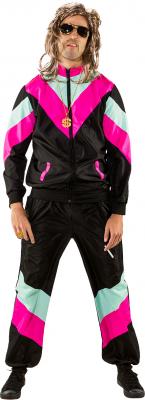 O9461 schwarz-pink Damen Herren 80er Jahre Jogginganzug Sportanzug - 2