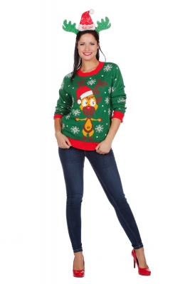 W7815-S grün Damen Herren Weihnachtspulli mit Rentier Gr.S - 4