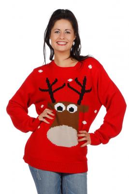 W7822-XL rot Damen Herren Weihnachtspulli Rentier Gr.XL - 1