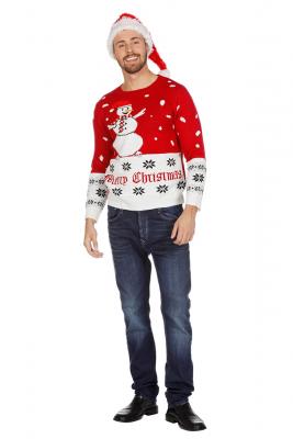 W7820-S rot Damen Herren Weihnachtspulli Schneemann Gr.S - 2