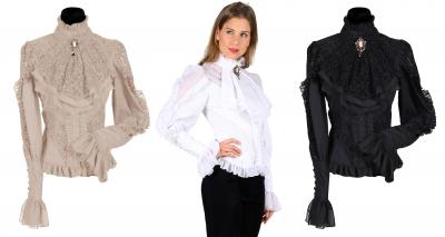 T2231-0100 schwarz Damen Piraten-Gothic Spitzenbluse-Rüschenbluse London - 1