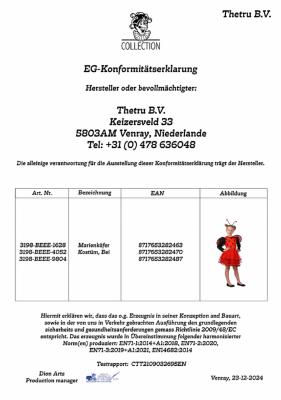 T3198-98-104 rot-schwarz Kinder Mädchen Marienkäfer Käfer Kostüm 3 tlg. Gr.98-104 - 2