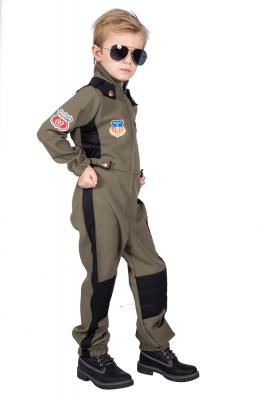 W3902-116+B02531 grün-schwarz Kinder Junge Kampfpilot Fliegerkombi Overall mit Brille Gr.116 - 1