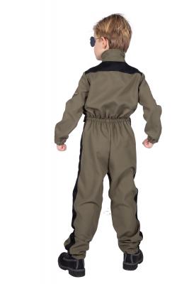 W3902+B02531 grün-schwarz Kinder Junge Kampfpilot Fliegerkombi Overall mit Brille - 2