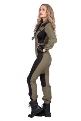 W4902-42+B02531 grün-schwarz Damen Kampfpilot Fliegerkombi Overall mit Brille Gr.42 - 1